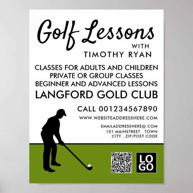 Affiche Joueur de golf Silhouette, GoIf Leçon de publicité (Devant)