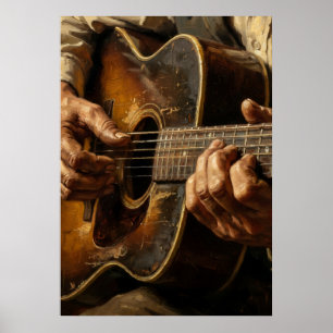 Affiche Joueur de guitare acoustique Mains de près Musique