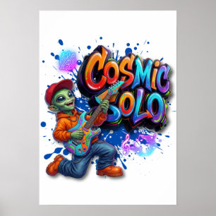 Affiche Joueur de guitare alien solo cosmique Art musical
