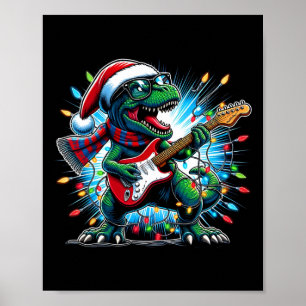 Affiche Joueur de guitare dinosaure Xmas Drôle Trex Dinosa