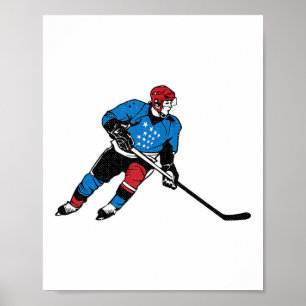 Affiche Joueur de hockey 4 juillet Patriote américain cool