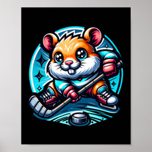 Affiche Joueur de hockey adorable hamster qui patine pour