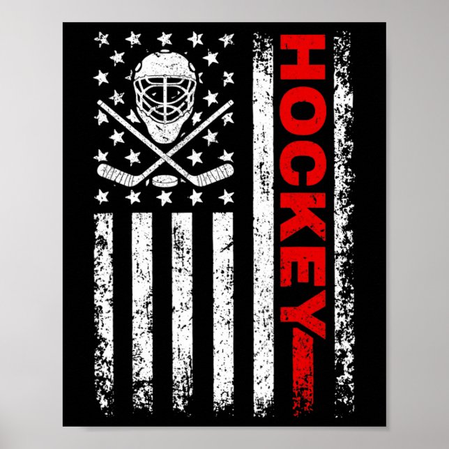 Affiche Joueur de hockey américain Drapeau Cool de glace H (Devant)