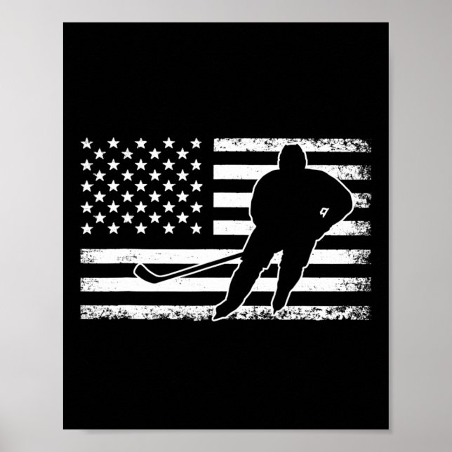 Affiche Joueur de hockey américain Drapeau de glace Hockey (Devant)