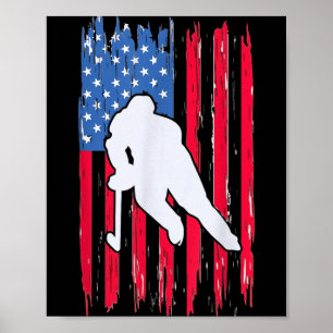 Affiche Joueur de hockey au drapeau américain 4 juillet ho