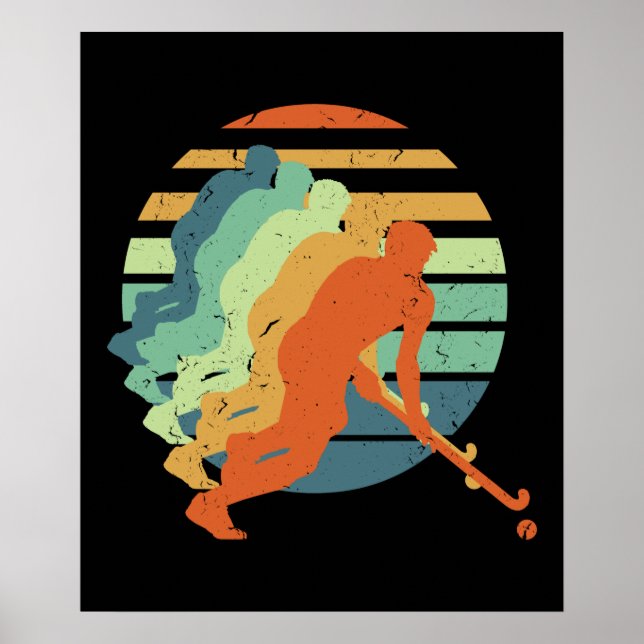 Affiche Joueur de hockey de terrain rétro, de hockey de te (Devant)