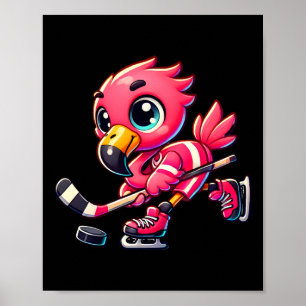 Affiche Joueur de hockey flamant rose amateur d'oiseaux Ho