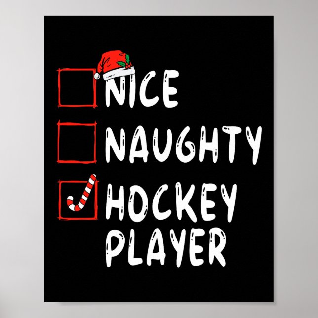 Affiche Joueur de hockey Naughty Noël Santa Hat Boy (Devant)