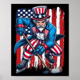 Affiche Joueur de hockey Oncle Sam 4 juillet Drapeau améri