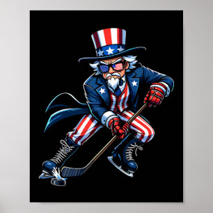 Affiche Joueur de hockey oncle Sam patriotique 4 juillet h