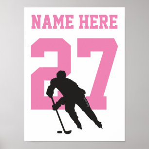 Affiche Joueur de hockey personnalisé Nombre Filles roses