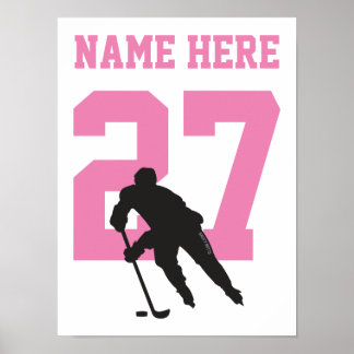 Affiche Joueur de hockey personnalisé Nombre Filles roses