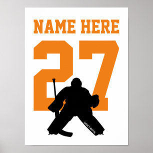 Affiche Joueur de hockey personnalisé Numéro Orange