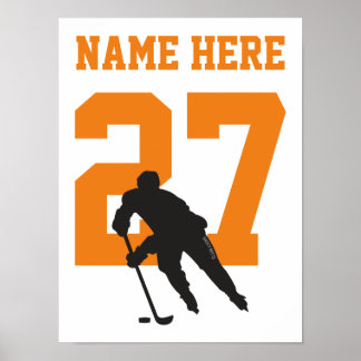 Affiche Joueur de hockey personnalisé Numéro Orange