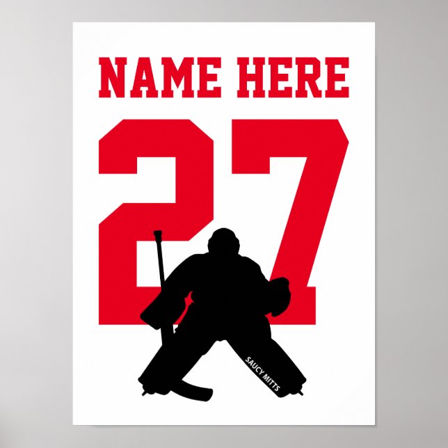 Affiche Joueur de hockey personnalisé Numéro Rouge (Devant)