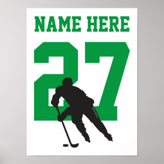 Affiche Joueur de hockey personnalisé Numéro vert