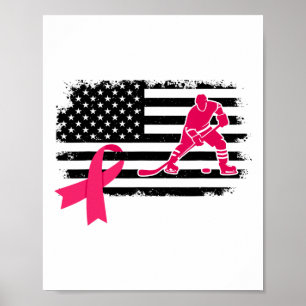 Affiche Joueur de hockey Ruban rose Drapeau américain Canc