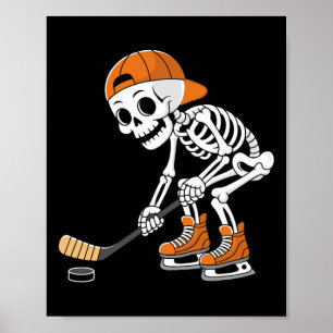 Affiche Joueur de hockey squelette drôle de patinage sur g