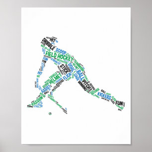 Affiche Joueur de hockey sur gazon Mot Silhouette Équipe d