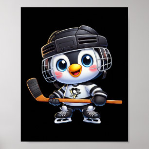 Affiche Joueur de hockey sur glace Manchot de dessin animé