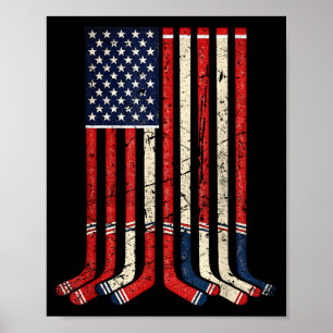 Affiche Joueur de hockey sur glace patriotique avec drapea