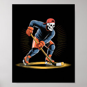 Affiche Joueur de hockey sur glace squelette drôle design