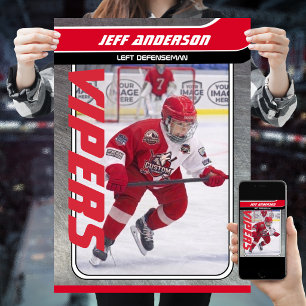 Affiche Joueur de hockey sur glace sur métal rouge personn