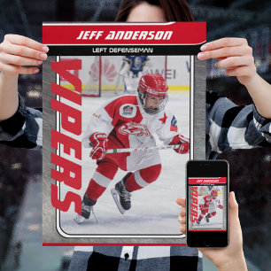 Affiche Joueur de hockey sur glace sur métal rouge personn