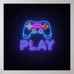 Affiche Joueur de jeu néon