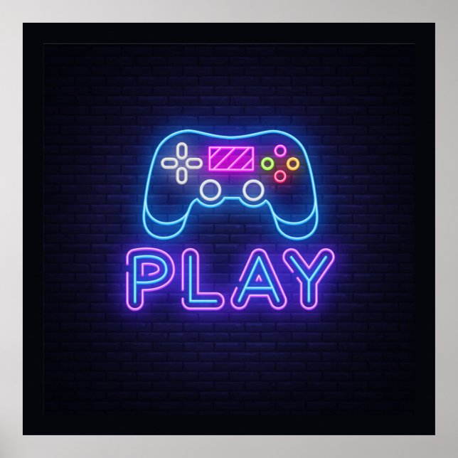 Affiche Joueur de jeu néon (Devant)