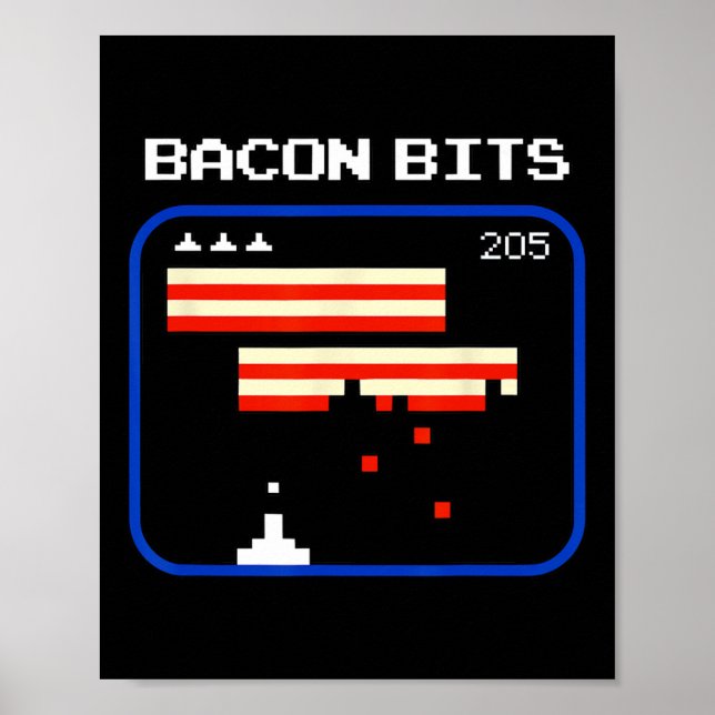 Affiche Joueur de jeu vidéo 8 bits Bacon Nerd Rétro  (Devant)