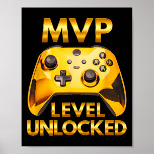 Affiche Joueur de jeu vidéo niveau MVP débloqué Or Gaming 