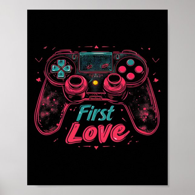 Affiche Joueur de jeu vidéo - Saint Valentin Amour drôle E (Devant)