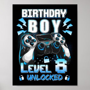 Affiche Joueur de jeux vidéo Niveau 8 débloqué 8e annivers