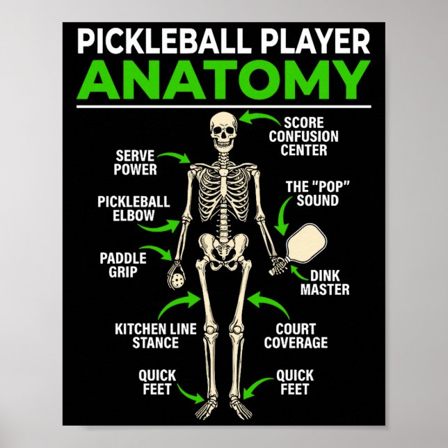 Affiche Joueur de pickleball anatomie drôle dink pickle ba (Devant)