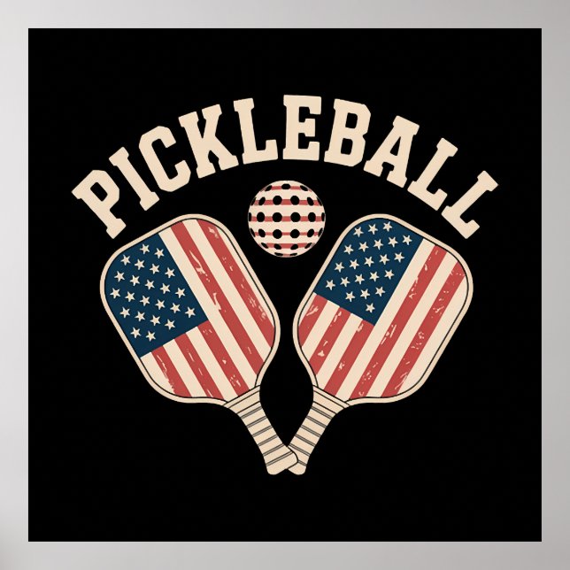 Affiche Joueur de pickleball avec drapeau américain (Devant)