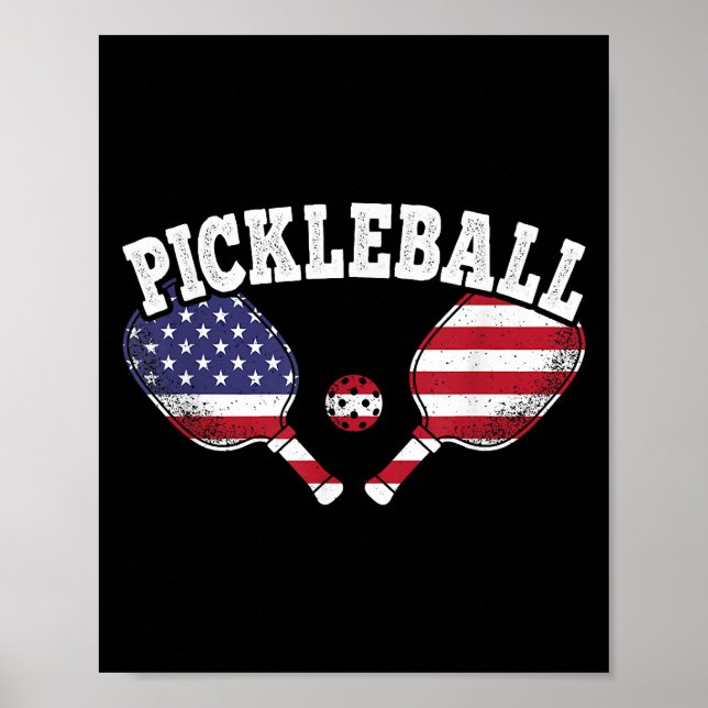Affiche Joueur de Pickleball avec Drapeau Américain Vintag (Devant)