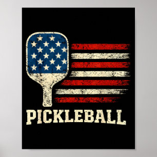 Affiche Joueur de pickleball drapeau américain paddleball