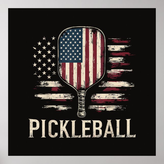 Affiche Joueur de Pickleball Drapeau US Rétro Paddleball (Devant)