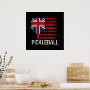 Affiche Joueur de Pickleball Paddle Drapeau Uk
