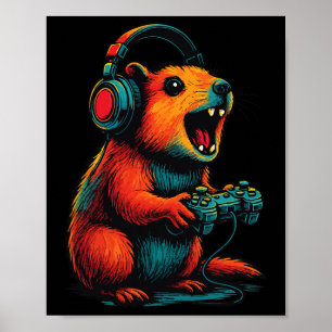 Affiche Joueur de Rock Hyrax Awawa Jeux Vidéo Drôle