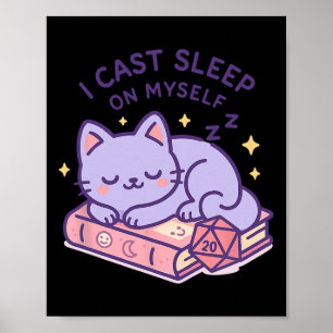 Affiche Joueur de Rpg Chat Nerd Dormant D20 Dés Pour Amour