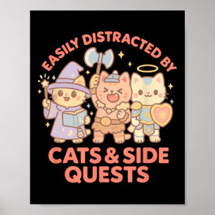 Affiche Joueur de Rpg Chats Nerds Quête Secondaire Tablett