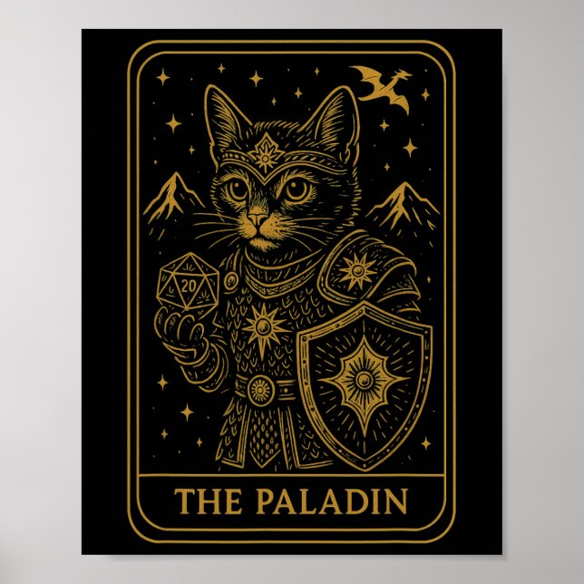 Affiche Joueur de Rpg Paladin D20 Dés Nerdy Geek Chat Homm (Devant)