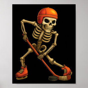 Affiche Joueur de Skeleton Jouant au Hockey sur Glace Cost