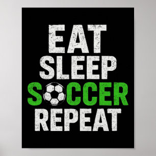 Affiche Joueur de soccer rétro disant manger dormir jeu ré