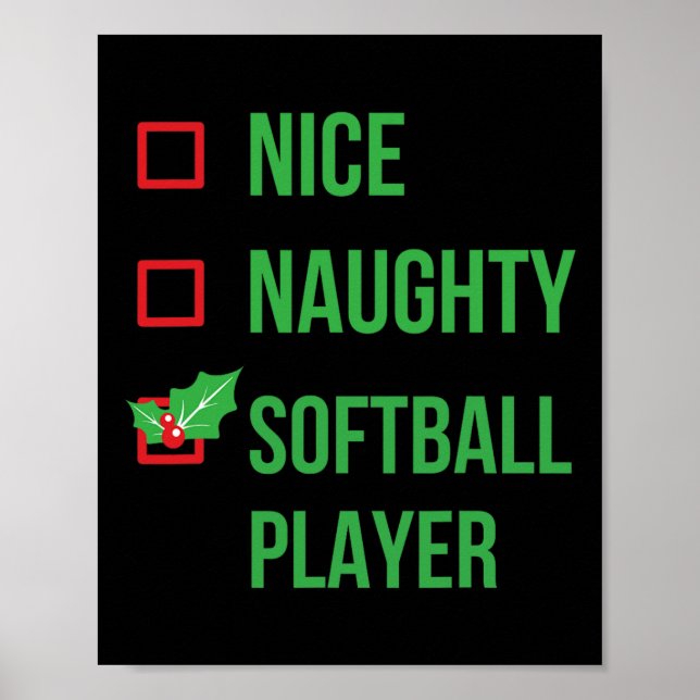 Affiche Joueur de softball Funny Pajama cadeau de Noël (Devant)