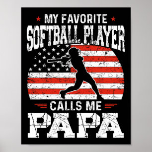 Affiche Joueur de softball préféré m'appelle Papa Drôle de