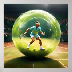 Affiche Joueur De Tennis Ball Sur Court,