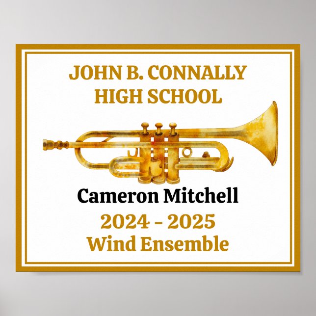 Affiche Joueur de trompette École secondaire Fanfare Or Pe (Devant)